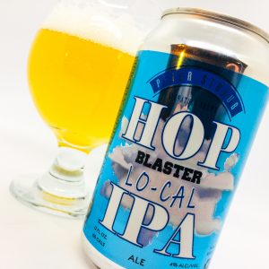 Hop Blaster Local IPA can and Belgian glass of beer