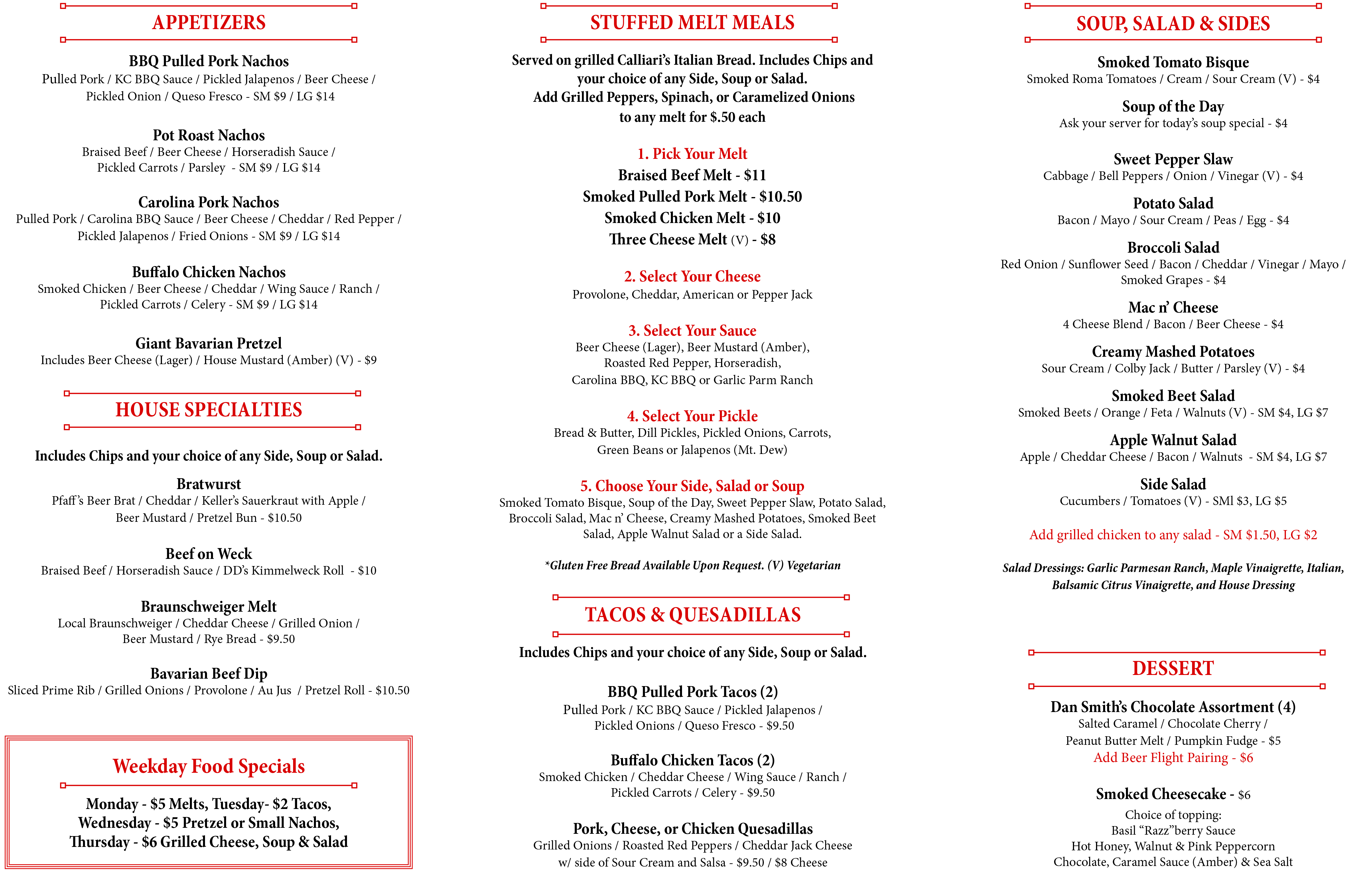 Tap Room Menu Straub Brewery