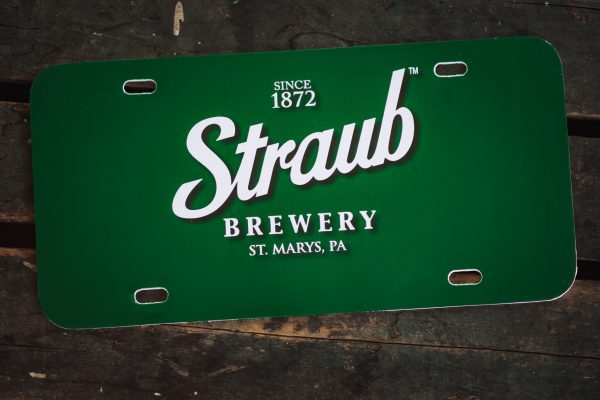 license plate with Straub Brewery logo