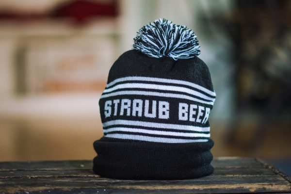Straub navy blue and white pom hat