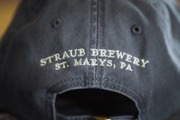 Strab Brewery name on back of of vintage gray baseball hat