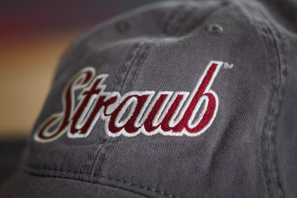 detail of the logo on vintage gray baseball hat