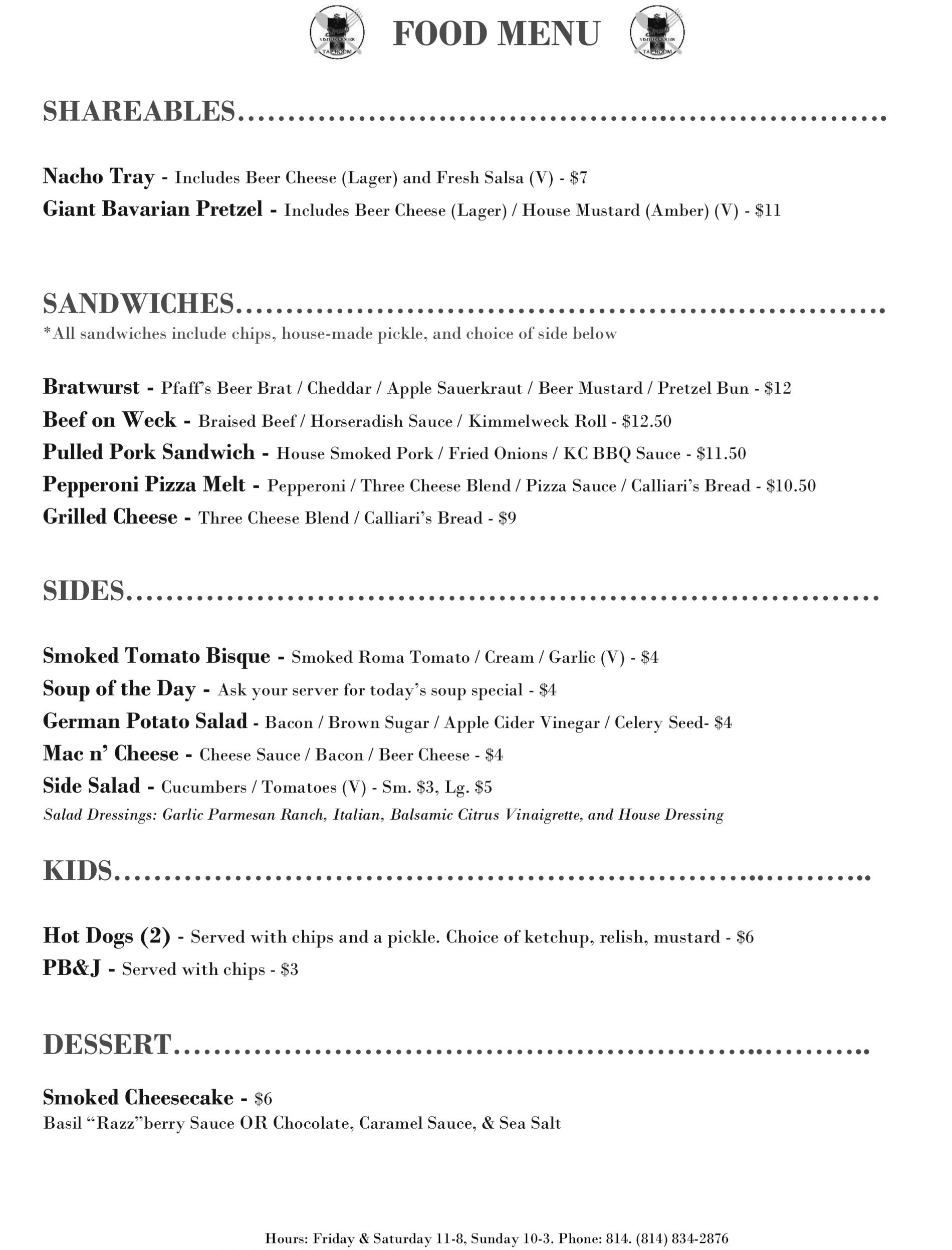 Tap Room Menu - Straub Brewery