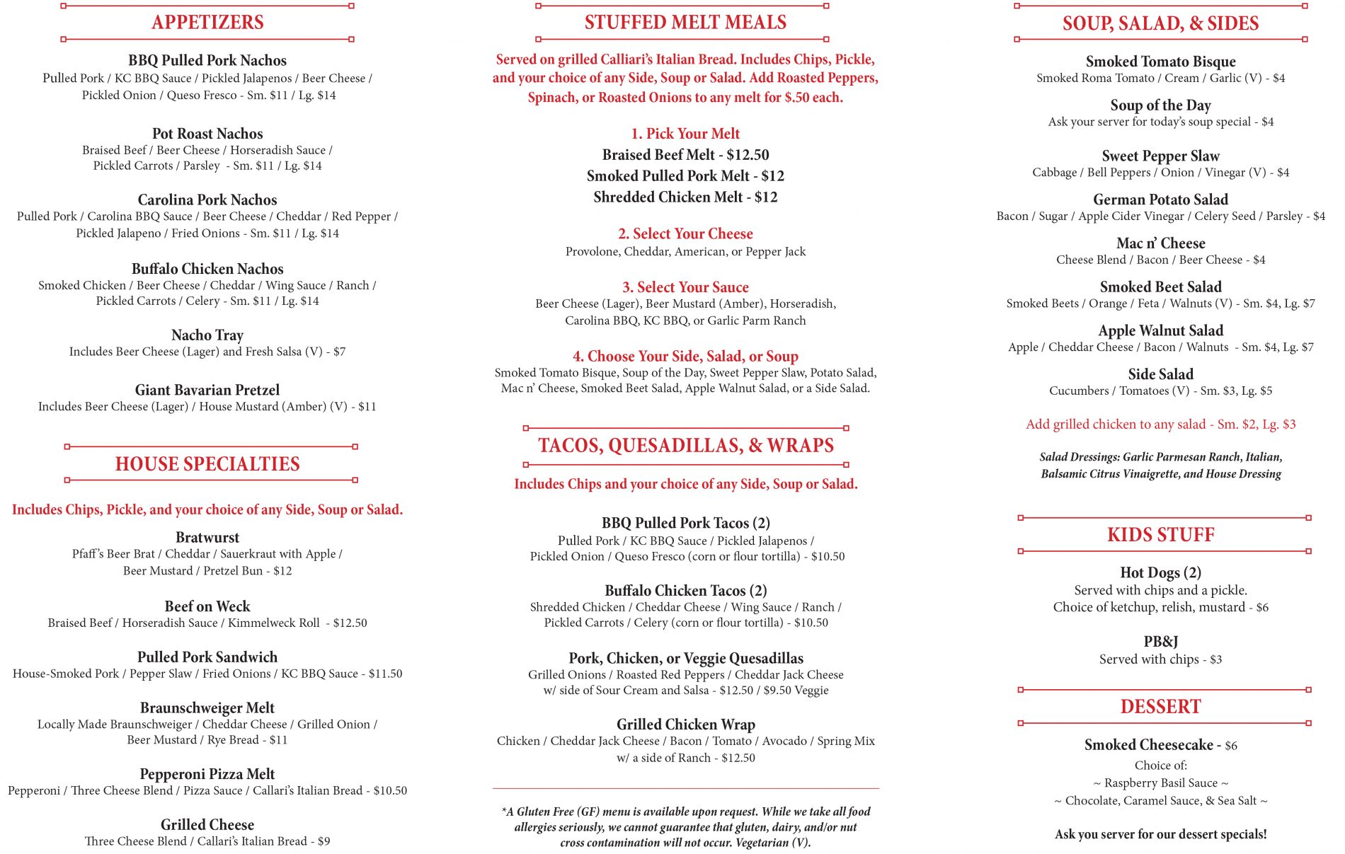 Tap Room Menu Straub Brewery