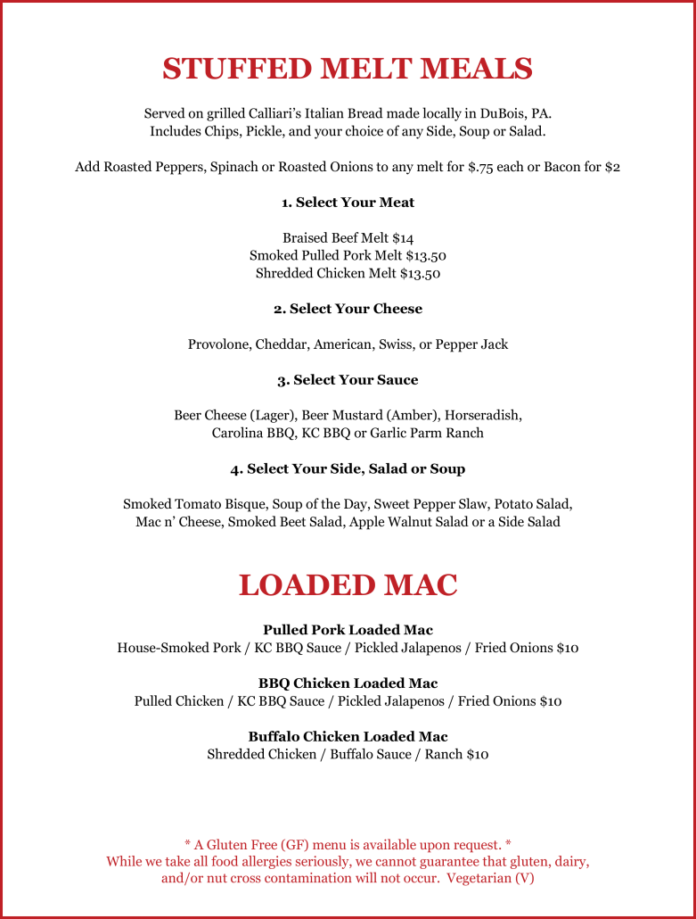 Tap Room Menu Straub Brewery