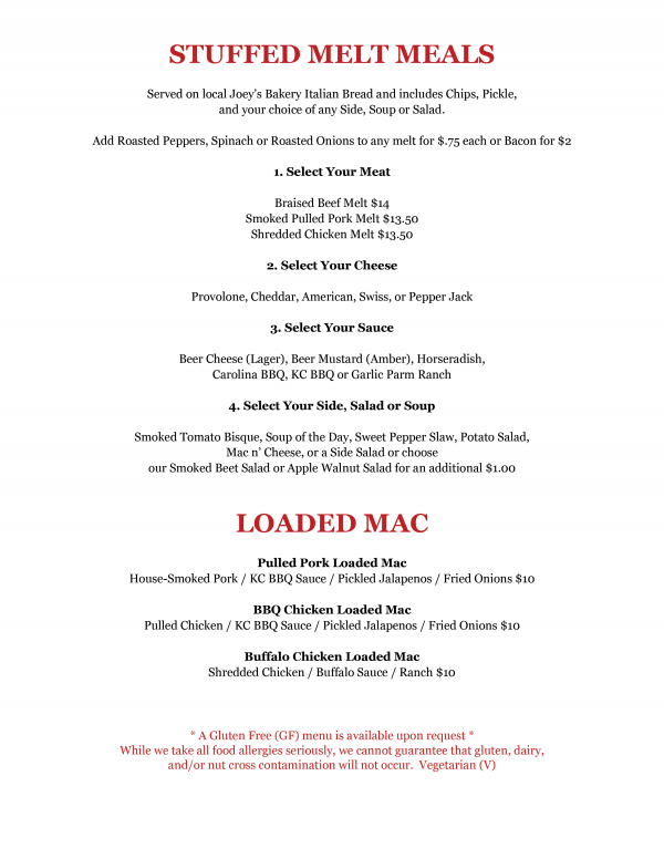 Tap Room Menu Straub Brewery