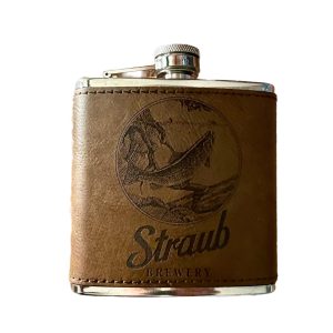Flask - Stainless, Leather Locally branded Straub (Trout)